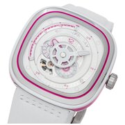 SEVENFRIDAY P-Series Beach Club Automatic Stainless Steel White/Silver Dial White Leather Strap Unisex Watch P3C/12