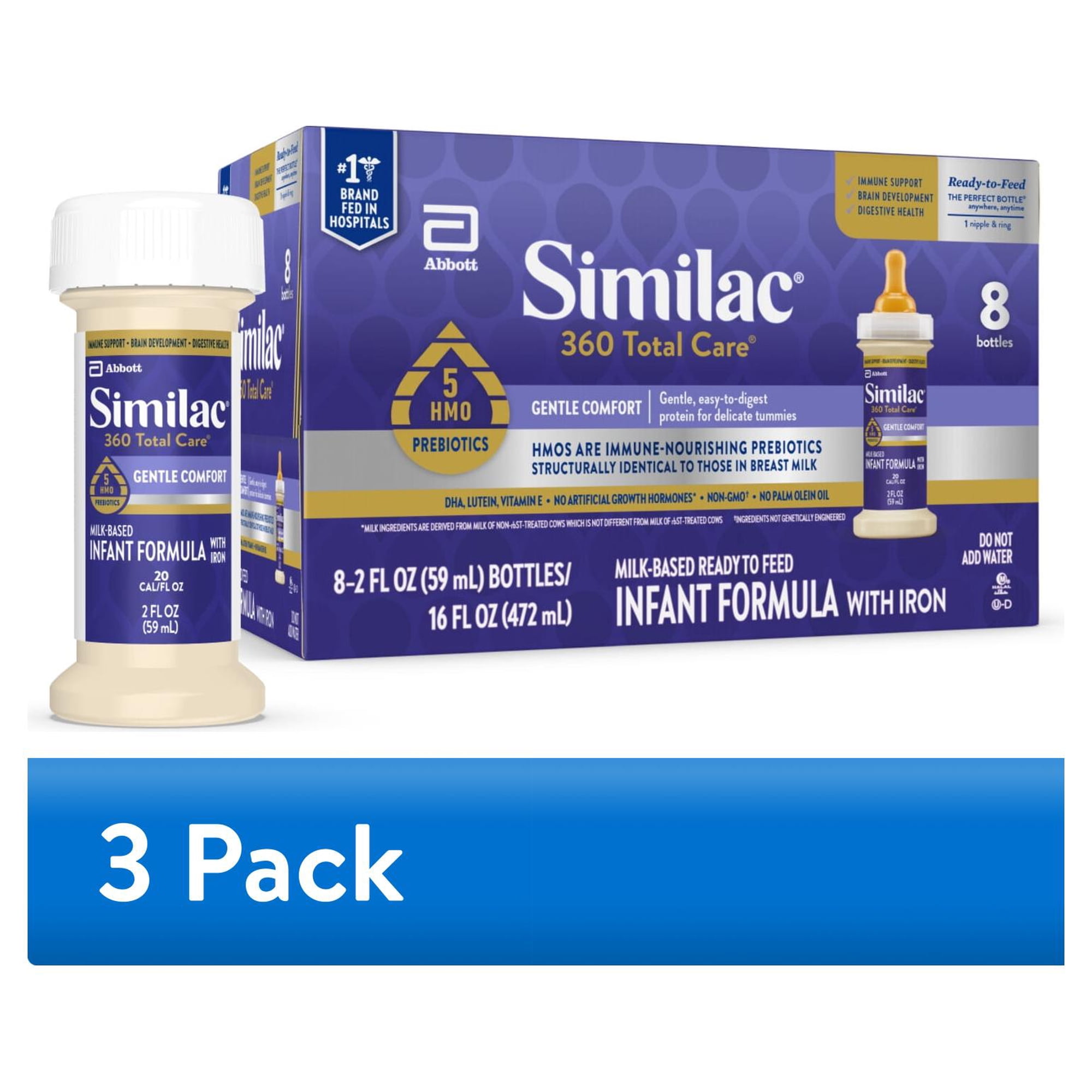 (3 pack) Similac 360 Total Care Gentle Comfort Ready-to-Feed Baby Formula, 2-fl-oz Bottle
