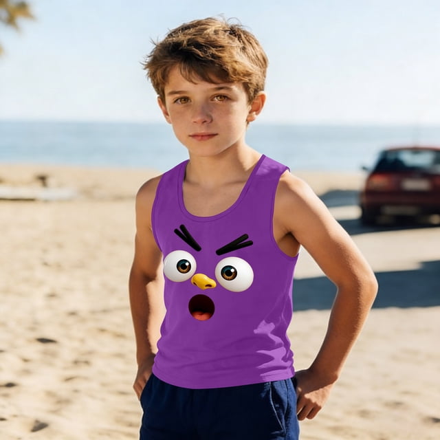 EGNMCR Camisoles à Col Rond pour Tout-Petits Garçons et Mode Mignon Imprimé Dégradé Doux Sans Manches Bas Camisole Fille Camisole