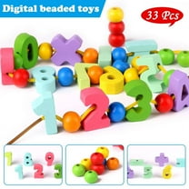 LNKOO Wooden Lacing Bead Set for Kids - 20 Beads & 13 Digital for Toddlers - Montessori Educational Stringing Toy for Preschool Children Counting Sorting for 2  Year Boys and Girls Kid Gifts
