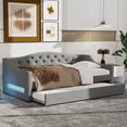 thumbnail image 5 of Harper & Bright Designs Twin XL Size Upholstered Daybed with Trundle and Button Tufted Backrest, Linen Sofa Bed with LED Belt, Gray, 5 of 13