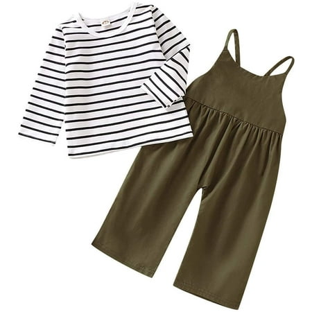 

Viworld Baby Boy s Striped Short Sleeve Pants + Loose Strap Wide Leg Overalls Set