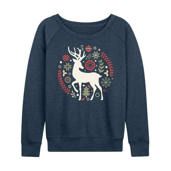 Instant Message - Scandinavian Christmas Deer - Women's Lightweight French Terry Long Sleeve Shirt