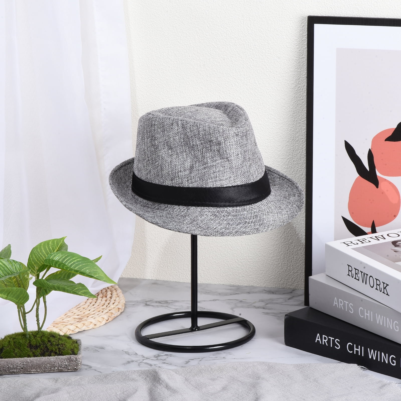 Unique Bargains Metal Hat Display Stand Holder Fedora 14.17" x 6.30" x 0.63" Black