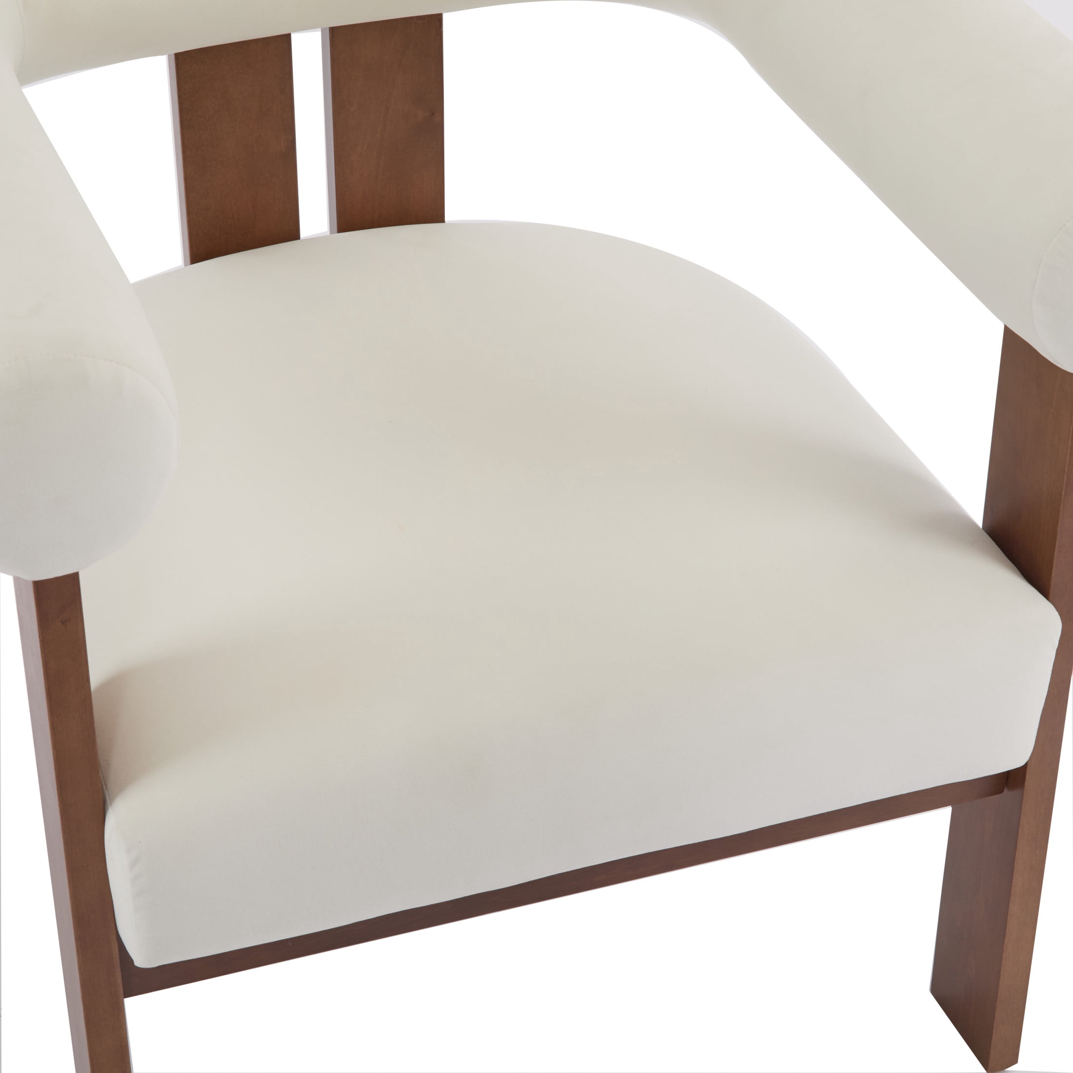 Ralis Modern Upholstered Velvet Accent Arm Chair, Wood, Beige + Walnut