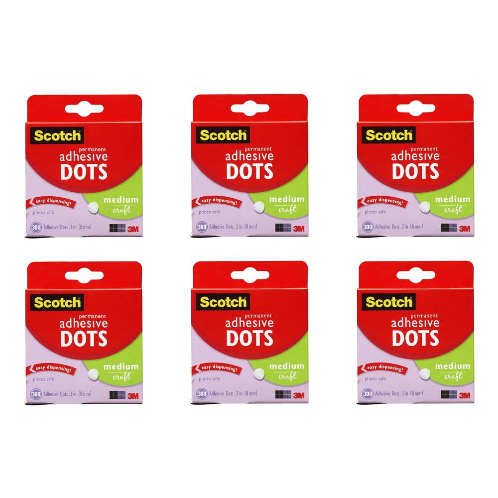 Scotch Medium Adhesive Dots 010-300M Craft Photo Easy Dispensing Clear, 6 Packs