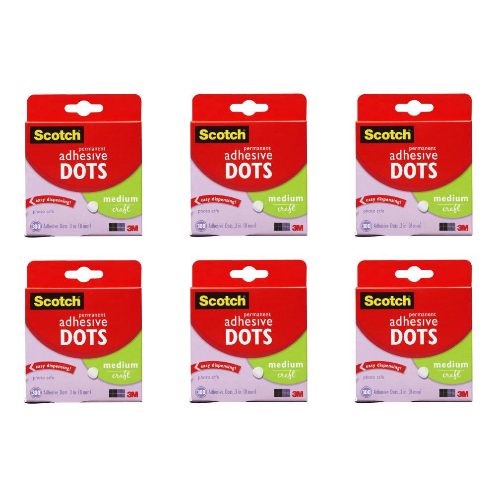 3M Scotch Medium Adhesive Dots Tape 300 Ct Easy Dispense Clear, 6Pack