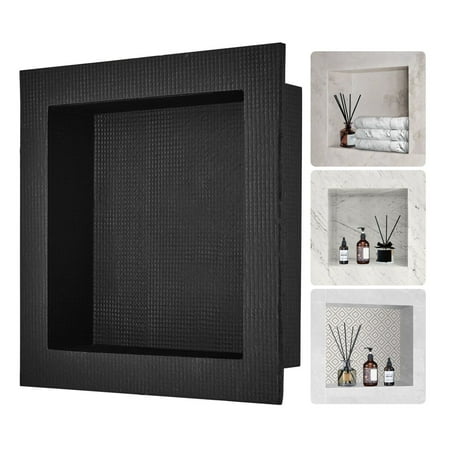 Shower Niche 16×16 Tile Ready Recessed Niche Single Shelf Organizer Waterproof Bathroom Storage Black Square Corner