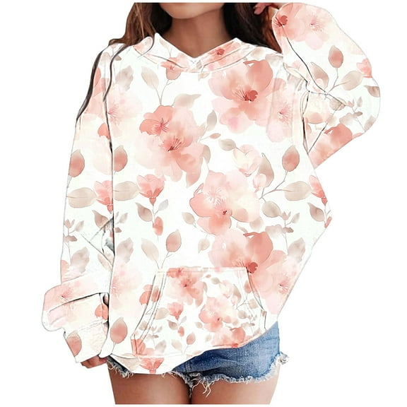 ibuvkizy Girls Cute Hoodies!Graphic Hoodies for Teen Girls and Boys Leaf Print Children's Long Sleeved Hooded Sweatshirt Pink,4 Years