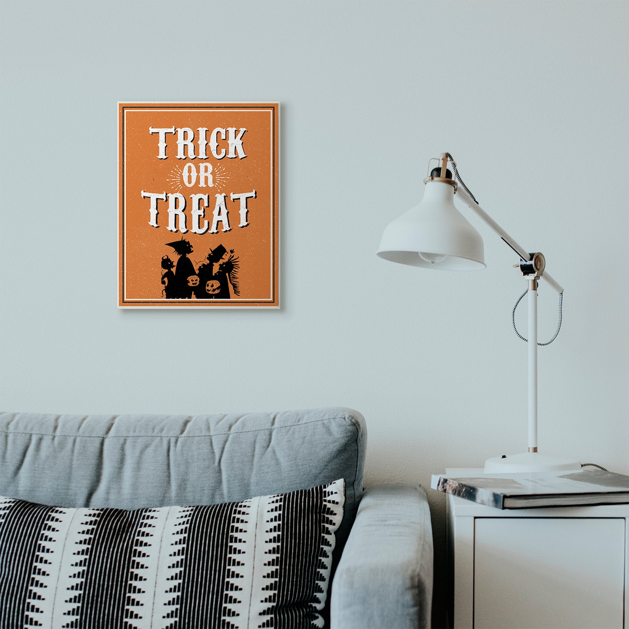 Stupell Industries Trick Or Treat Orange White Cartoon Holiday Word Design Wall Plaque by The Saturday Evening Post, 13" x 19", Wall Plaque
