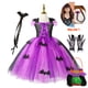 thumbnail image 3 of Conjunto de 3 piezas para Halloween, disfraz de maléfica para niña, trajes altos y bajos, vestidos de malla con capa de plumas para fiesta de Carnaval, 3 of 5