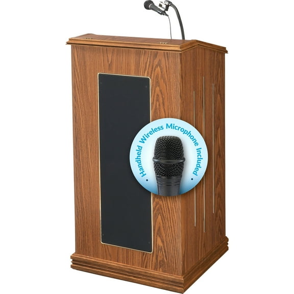 Oklahoma Sound® Prestige Sound Lectern with Wireless Handheld Mic, Medium Oak