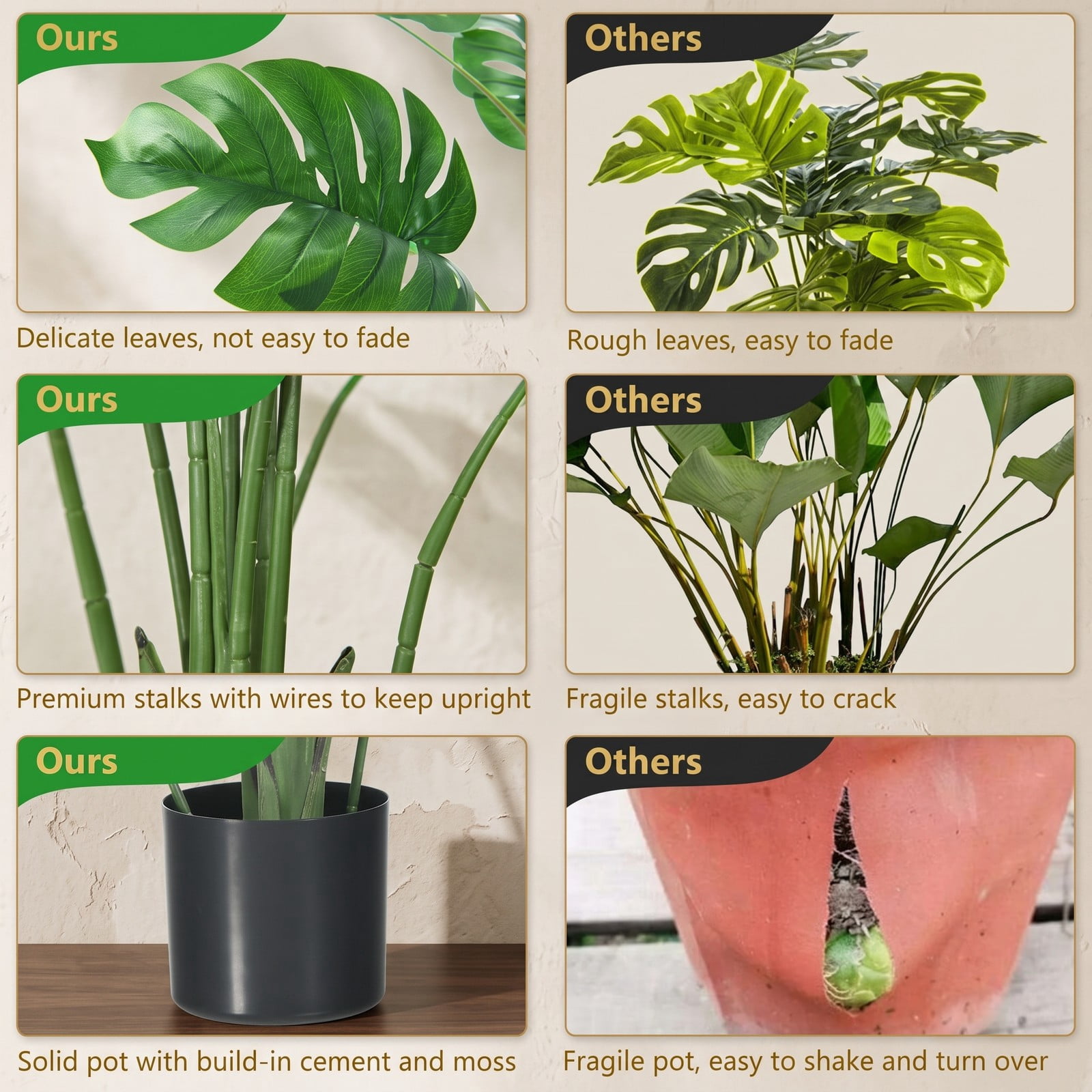 ALPULON 4 Feet Artificial Monstera Deliciosa Tree with 10 Different-Sized Leaves, Faux Tropical Plant with Cement-Filled Pot for Indoor Outdoor Home Office Decor, Green