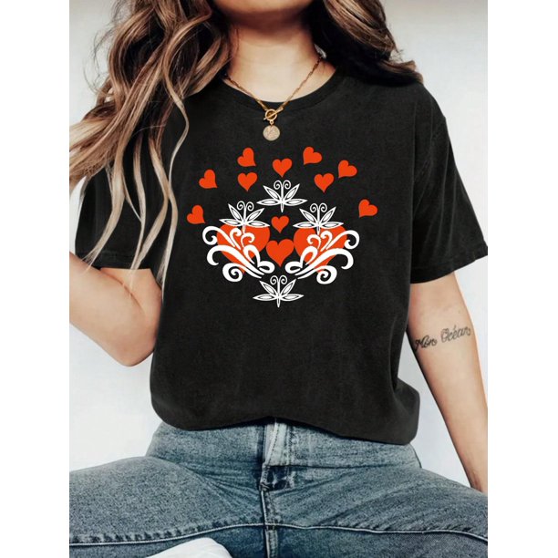 Crew Neck T-Shirt - Fashionable Womens Graphic Print T-Shirt - Casual Short Sleeve Crew Neck Top - Lightweight & Breathable For Spring & Summer Wardrobe