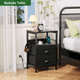 thumbnail image 3 of Furologee Set of 2 Nightstands, End Table with Charging Station, Bedside Table with 2 Fabric Drawers, Night Stands with USB Ports & Outlets for Bedroom, Living Room, Black Oak, 3 of 9