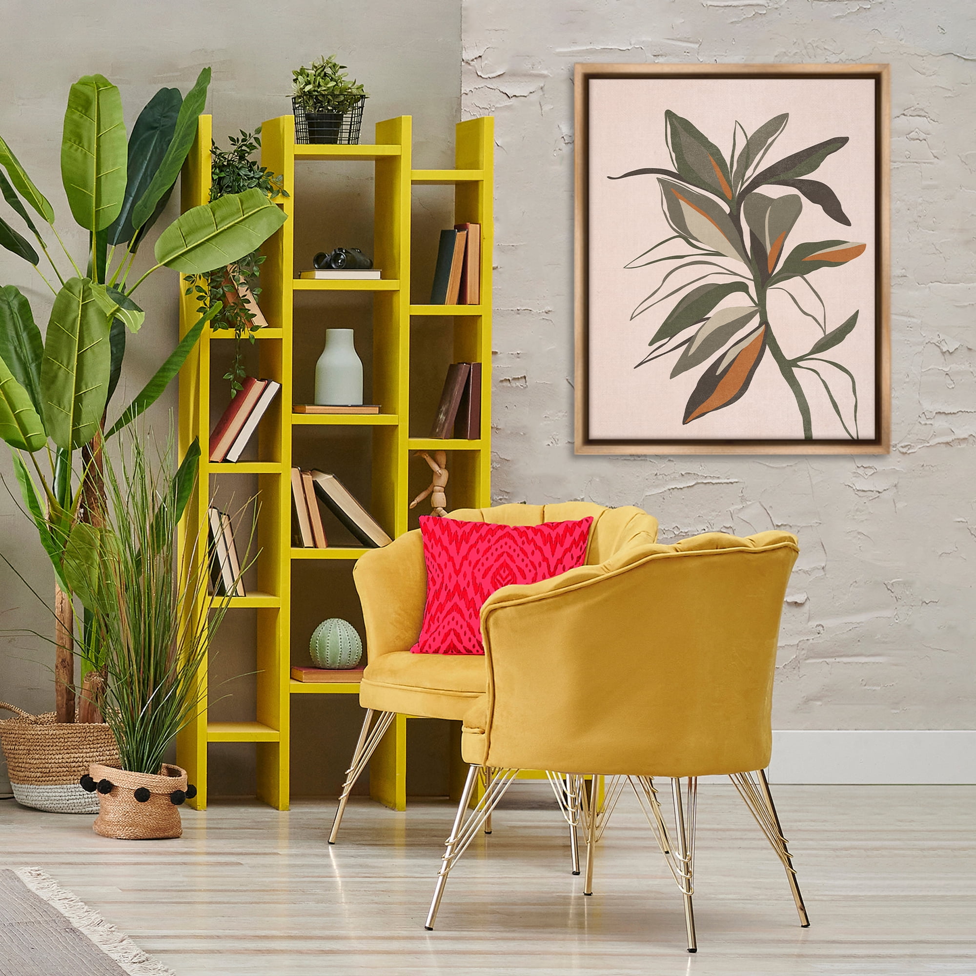 Stupell Industries Earthtone Boho Plant Plants & Flowers Painting Brown Floater Framed Canvas Art Print Wall Art, 25 x 31