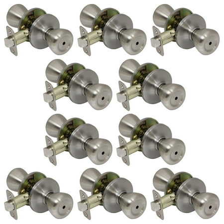 Privacy Door Knob - 10 Pack of Pro-Grade Classic Privacy Bed Bathroom Door Knobs Handles, Satin Nickel