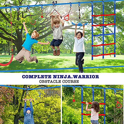 Ninja Twister HOKINETY Ninja Warrior Obstacle Course for Kids: 2X52FT Double Ninja Slackline with Most Complete Accessories for Kids Slider Pulley Swing with 1.2M Arm Trainer Obstacle Net 