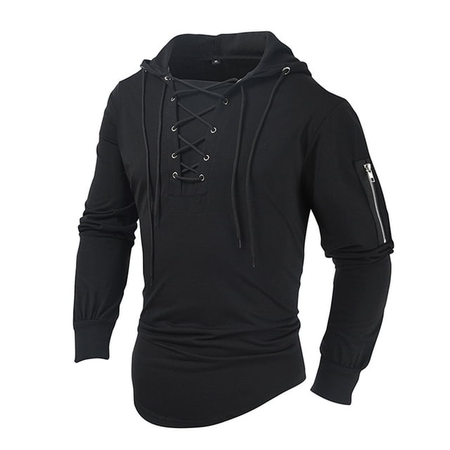 LUOGENLI Chandails à Capuche pour Hommes Graphique Drapeau Hommes Printemps et Automne Mode Décontractée Uni à Lacets à Capuche Manches Longues Chandail à Fermeture Éclair Chandails à Capuche pour Hommes Noir Taille TTTG