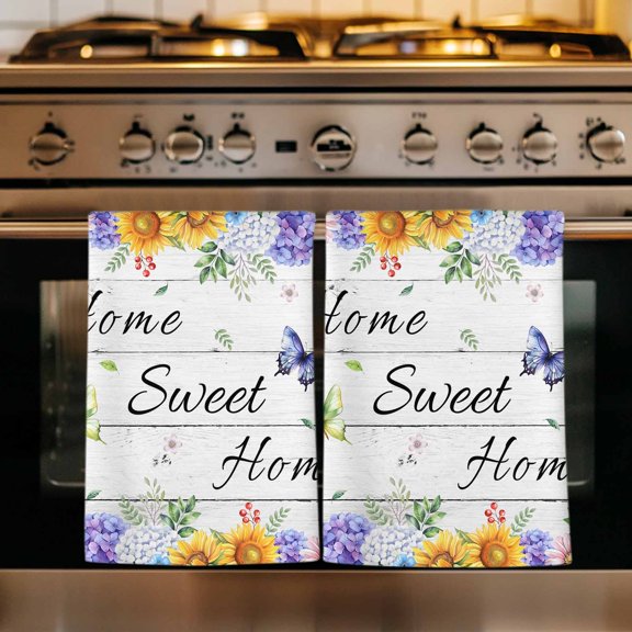 Spring Wildflowers Kitchen Towels Set of 3, Watercolor Floral Leaf Wood Grain Absorbent Dish Towels for Kitchen, Microfiber Hand Towel, Quick Drying Tea Towel for Cleaning Decorative Dishcloths