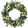 thumbnail image 1 of Corona de eucalipto de seda de 20 pulgadas, decoración rústica de granja para todas las estaciones, vegetación realista, fácil de colgar en la puerta de entrada o el porche, no requiere mantenimiento, 1 of 6