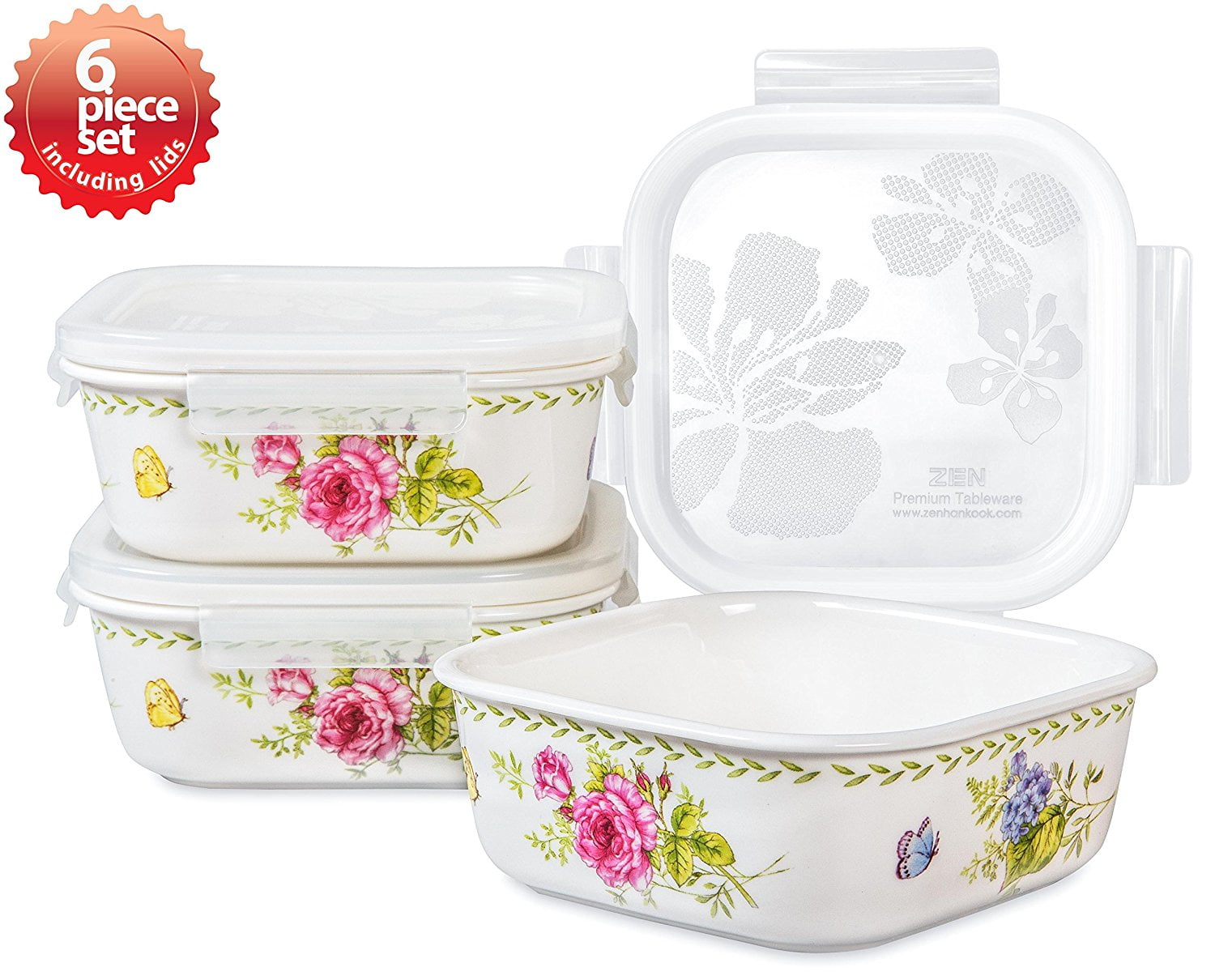 Ashley 22 Oz. Square 3 Container Ceramic Food Storage Set
