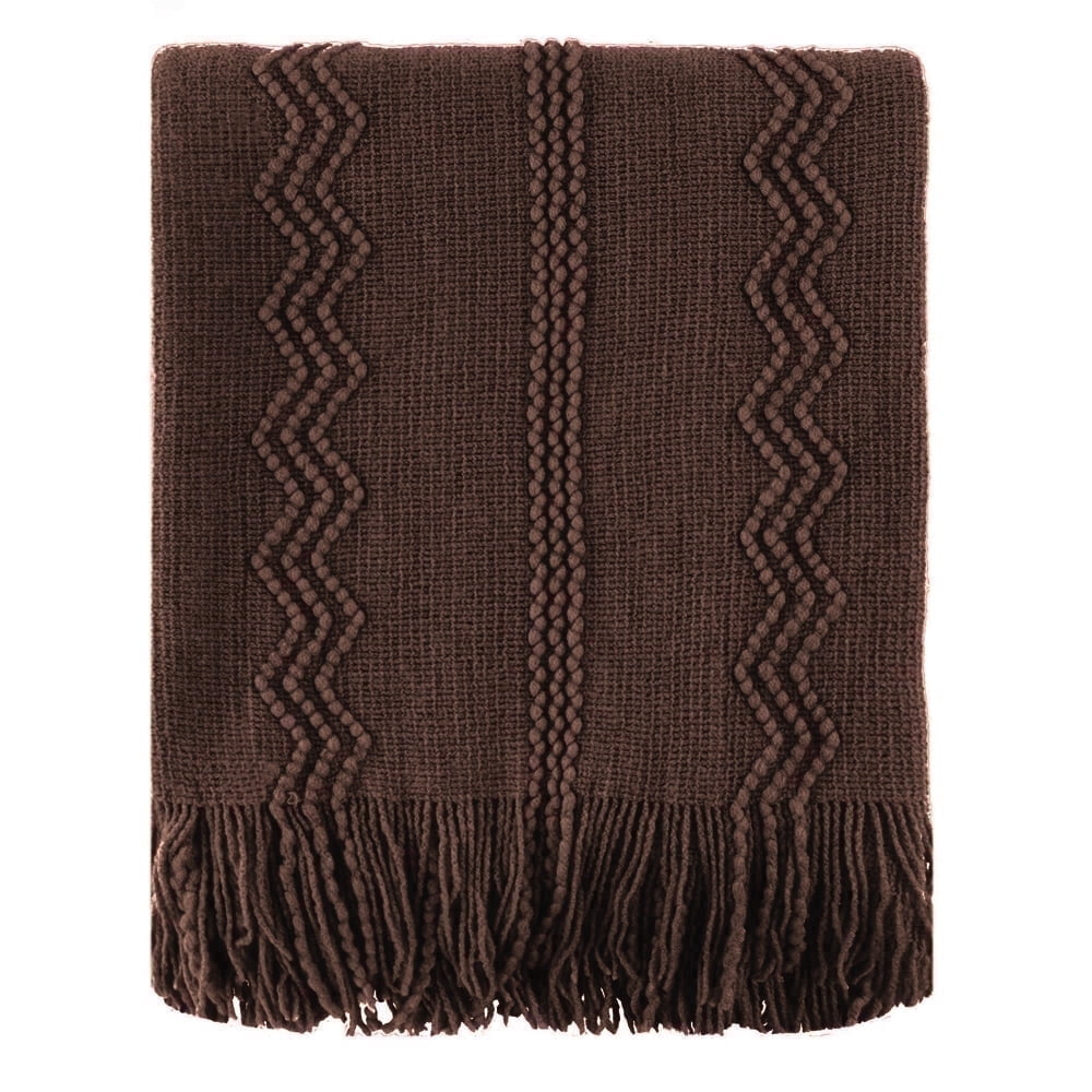 Battilo Brown Throw Blanket for Couch,Dark Brown Knit Blanket,Housewarming Gift,Boho Throw,50"x60"