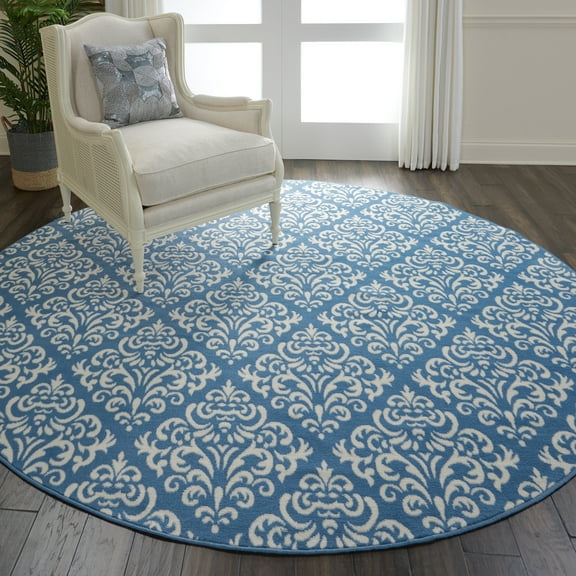 Nourison Grafix Damask Blue 8' x ROUND Area Rug, (8 Round)