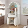 thumbnail image 4 of 71 Inch Tall Arched Farmhouse Pantry Cabinet with Glass Barn Door, Adjustable Shelves Storage Cupboard for Kitchen, Dining Room, White, 4 of 9