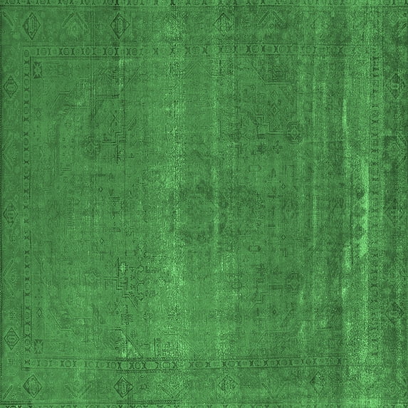 Ahgly Company Indoor Square Oriental Emerald Green Industrial Area Rugs, 7' Square