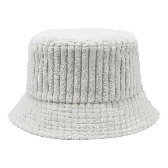 Fgnfyis Colorful Fisherman Hat Wide Stripe Corduroy Fashionable Sun Hat for Large Head Size Stylish Streetwear Cap Bucket Hats White