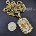 thumbnail image 3 of HIP HOP 14K GOLD PLATED KING LION HEAD DOG TAG CHARM BLING CUBIC ZIRCONIA PENDANT & 4mm 24" BRASS CUBAN CHAIN NECKLACE GIFT, 3 of 4
