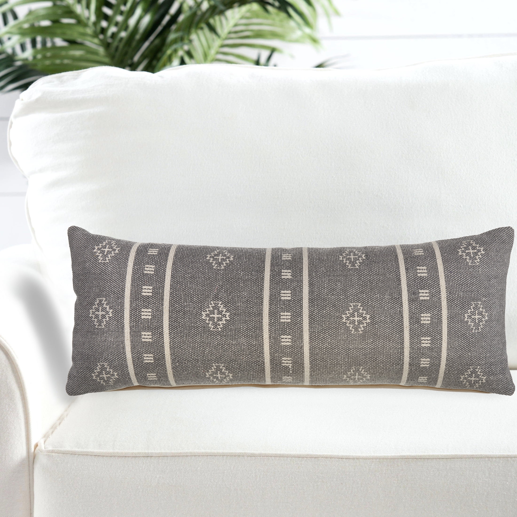Ox Bay Ava 14" x 36" Gray Boho Striped Cotton Adult Decorative Lumbar Throw Pillow Cover