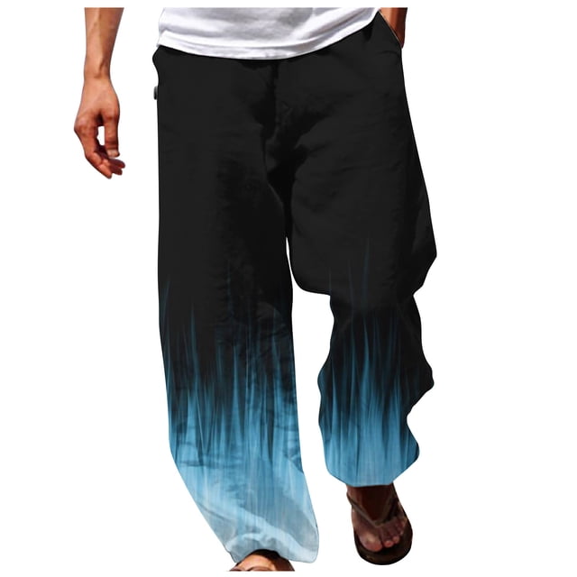 Yuyuzo Lounge Pants for Men Linen High Waisted Drawstring Gradient Color Straight Leg Fall Slacks Trousers