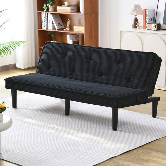 MAYEERTY 66" Corduroy Sofa Bed Modern Sleeper Couches Sofas Loveseats for Living Room, Apartment and Bedroom, Black