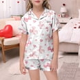 thumbnail image 2 of Pyjama Imprimé Nœud pour Filles Manches Courtes Bouton Haut Shorts Ensemble de Pyjama Maison, 2 of 5