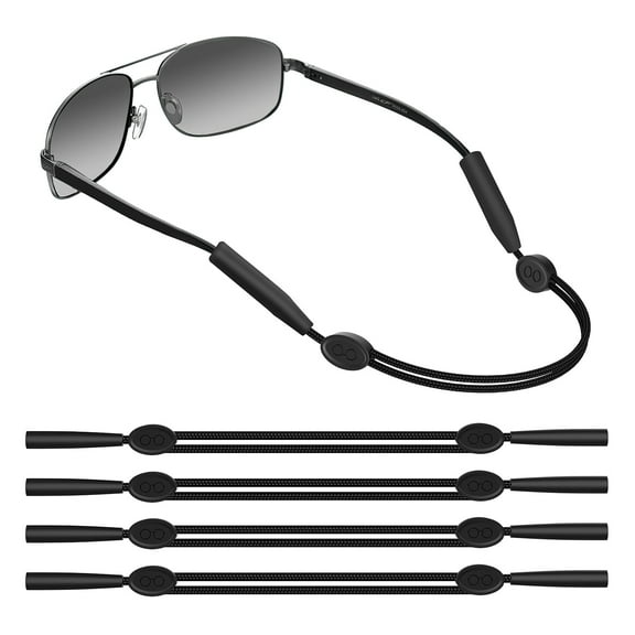 MoKo Adjustable Glasses Straps, 4Pcs Sunglasses Holder String Eyewear Retainer Polyester Neck Eyeglasses Lanyard, Black