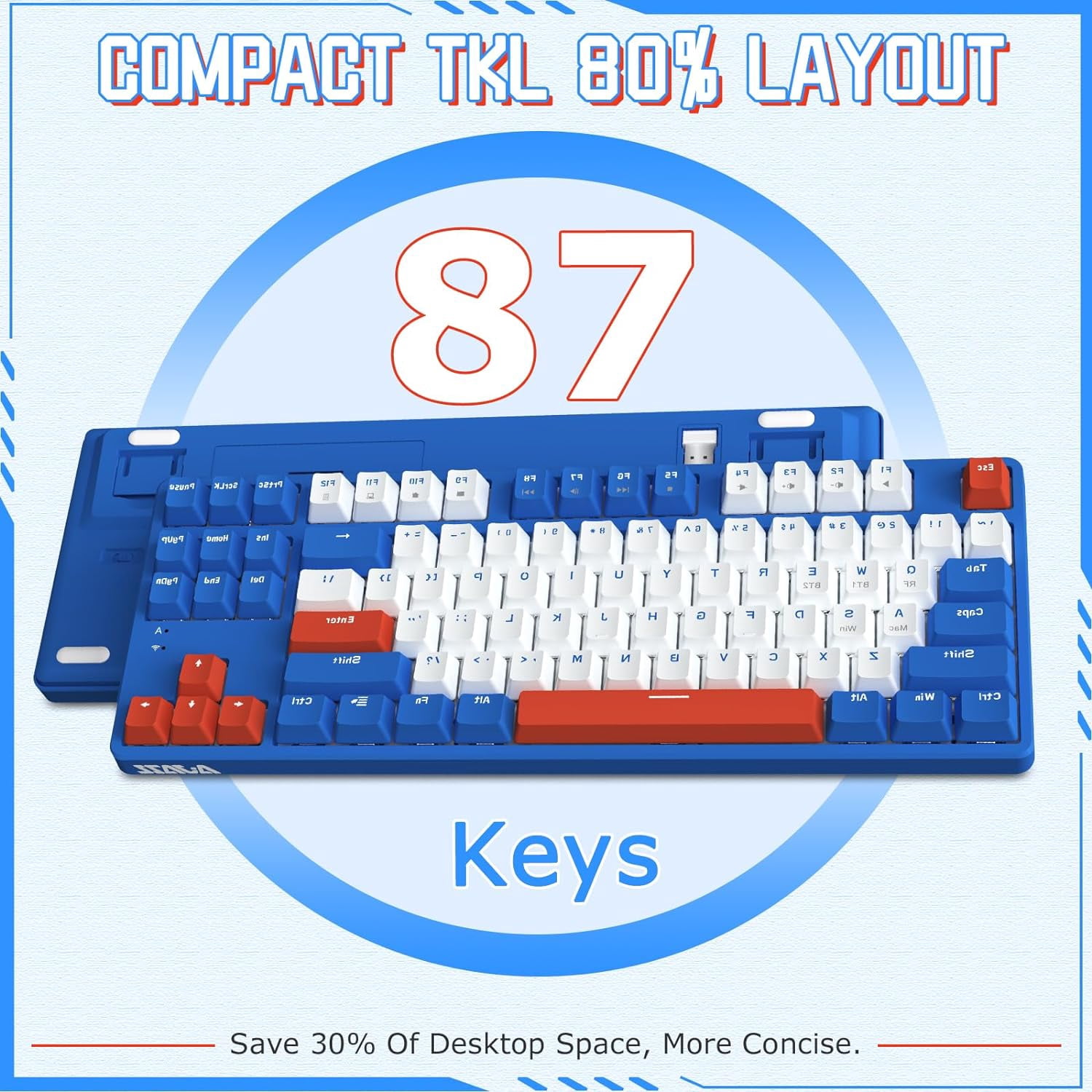 AJAZZ Wireless Mechanical Keyboard, Dual Mode BT5.0/2.4G with 87 TKL Hot Swap Bluetooth Gaming Keyboard,Detachable Frame,USB Hub for PC(Red Switch)