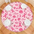 thumbnail image 2 of Pink Breast Cancer and Pioneer Flower Love Round Fitted Tablecloth with Elastic Edge,Dining Table Cover Waterproof,Outdoor Round Tablecloth for Camping,Dining,Indoor and Outdoor, 2 of 7
