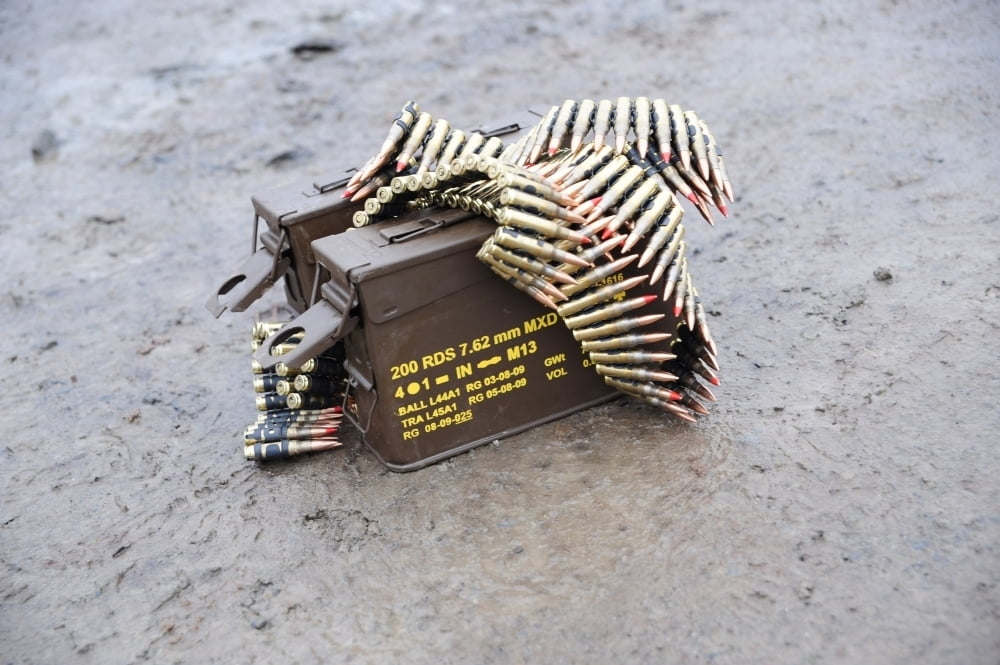 7.62mm belted rounds with ammunition box Poster Print (34 x 22
