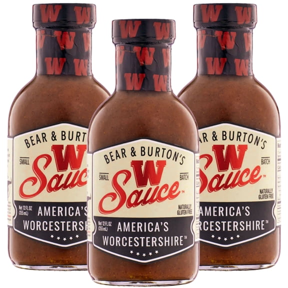Bear and Burton's W Sauce | Distinctive Worcestershire Sauce Blend | Perfect for Steaks, Dressings & Marinades | 12 Oz, 3pk