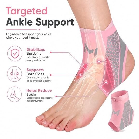 Women’s Ankle Brace,2-Pack Compression Ankle Sleeves with Adjustable Support for Plantar Fasciitis, Ankle Sprains, Achilles Tendon & Sports Recovery, Pink