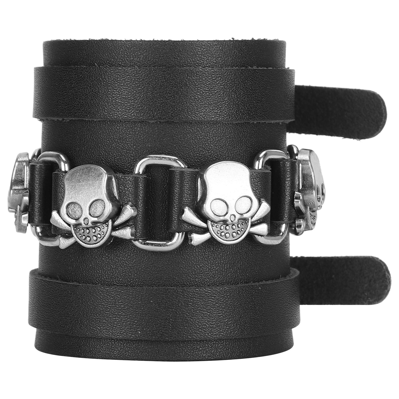  Bracelet Split Leather Wrist Cuff Wristband Rivet Adjustable  Snap Button Braided Winding Hand Decoration Punk Jewelry(Black) : Clothing,  Shoes & Jewelry