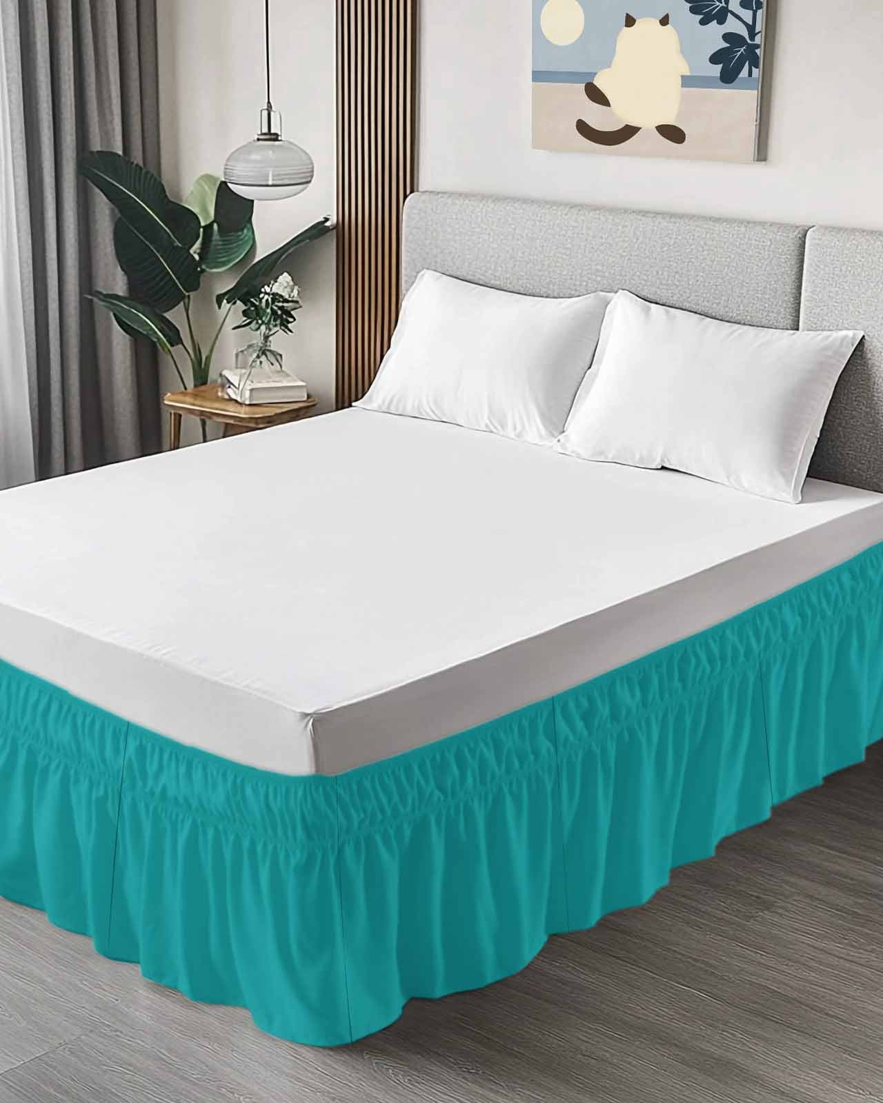Teal Blue Bed Skirt Solid Color Bed Skirts Queen Size 16 Inch Drop, Wrap Around Dust Ruffle&nbsp;Bedskirt with Adjustable Elastic Belt for Queen Size Beds