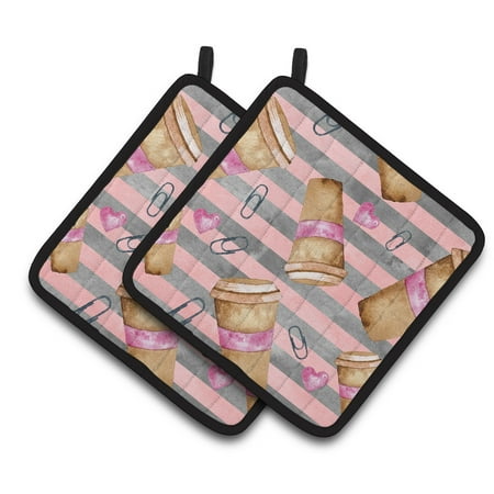 - Caroline's Treasures Watercolor Coffee and Paper Clips Pair of Pot Holders