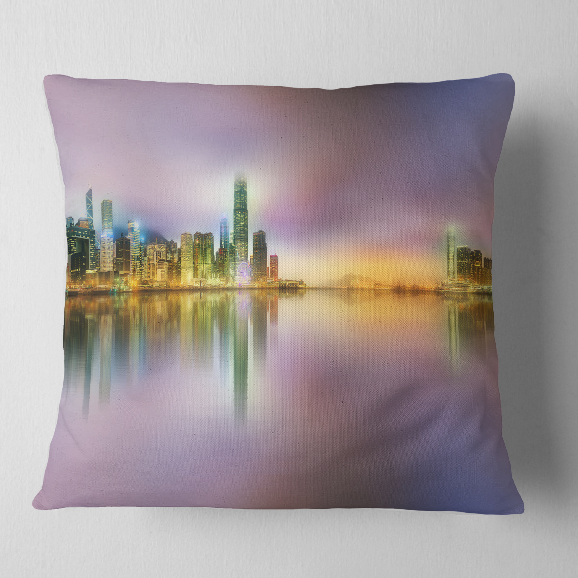 Designart Hong Kong Panorama at Twilight - Cityscape Photo Throw Pillow - 18x18