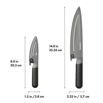 OXO 3-Piece Kitchen Knife and Knife Sharpener Set, Stainless Steel Prep Knives for Everyday Food Prep