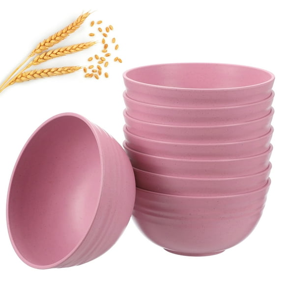 Uxcell 8Pcs Unbreakable Straw Bowls, 5.9" Reusable Dinnerware Microwave and Dishwasher Safe Bowl for Kitchen Camping Picnic Serving, Pink