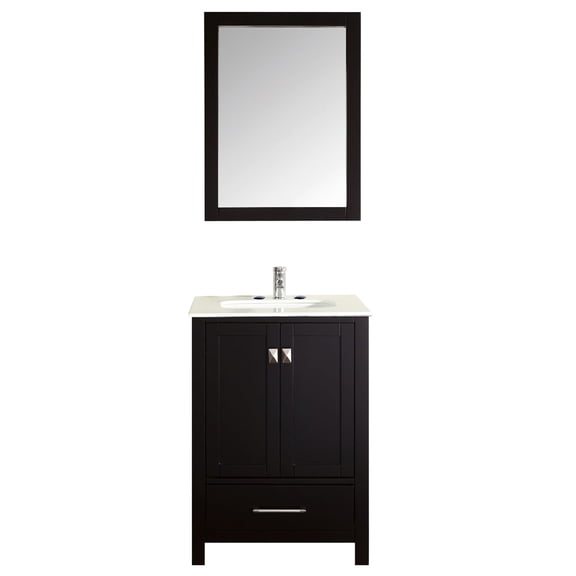 Eviva Aberdeen 24" Transitional Espresso Bathroom Vanity with White Carrara Countertop