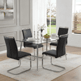 thumbnail image 2 of StnTalk Glass Dining Table Set for 4, 5-Piece Set with 4 Black PU Leather Dining Chairs, 0.31' Tempered Glass Table Top with Silver Metal Legs, 2 of 9